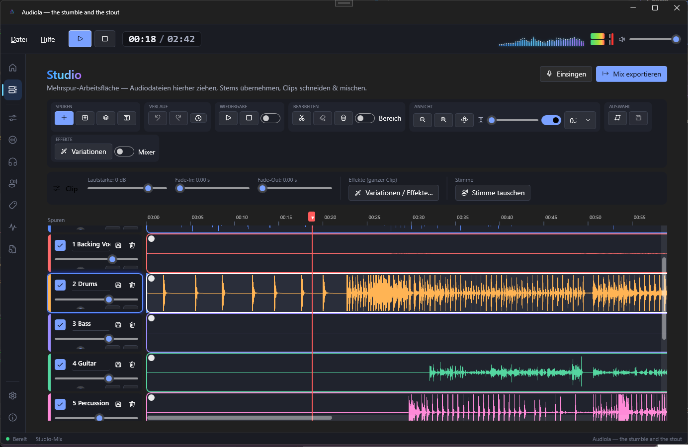 Mehrspur-Timeline mit Stems